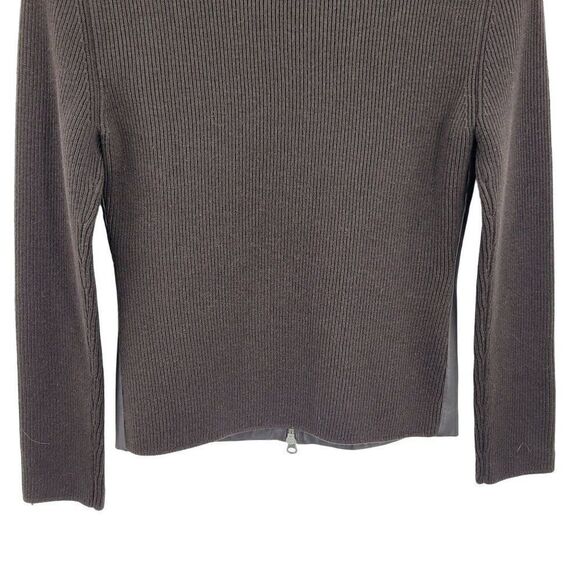 Vintage 80's Classiques Entier Jacket Leather Merino Wool Ribbed Zip Up Brown XS - Picture 9 of 12